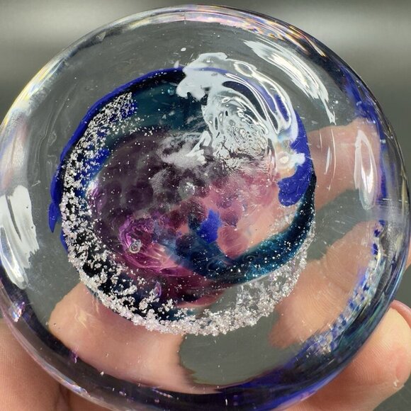 Venetian Italian Art Glass Paperweight Hand Blown With Silver Flecks Multicolor - Picture 6 of 15